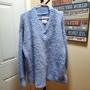 Aerie Teddy Bouclé Oversized V-Neck Sweater
